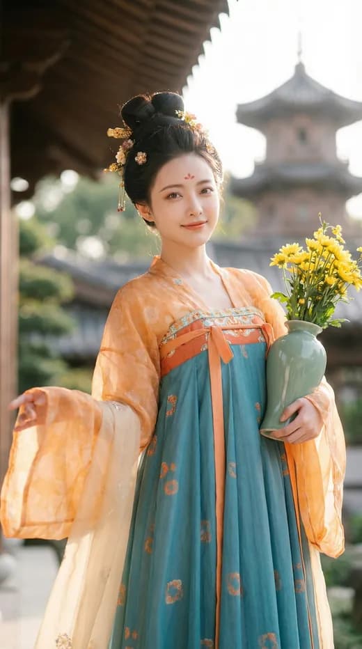 Hanfu-Dame mit Celadon-Vase — Generated result