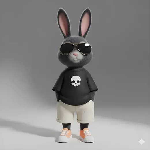 Figurine 3D lapin cool en style street — Generated result