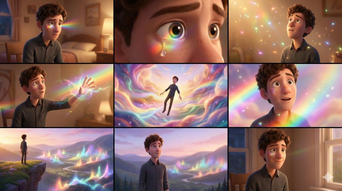 สตอรี่บอร์ดแบบกริด 3x3 สไตล์ Pixar — Generated result