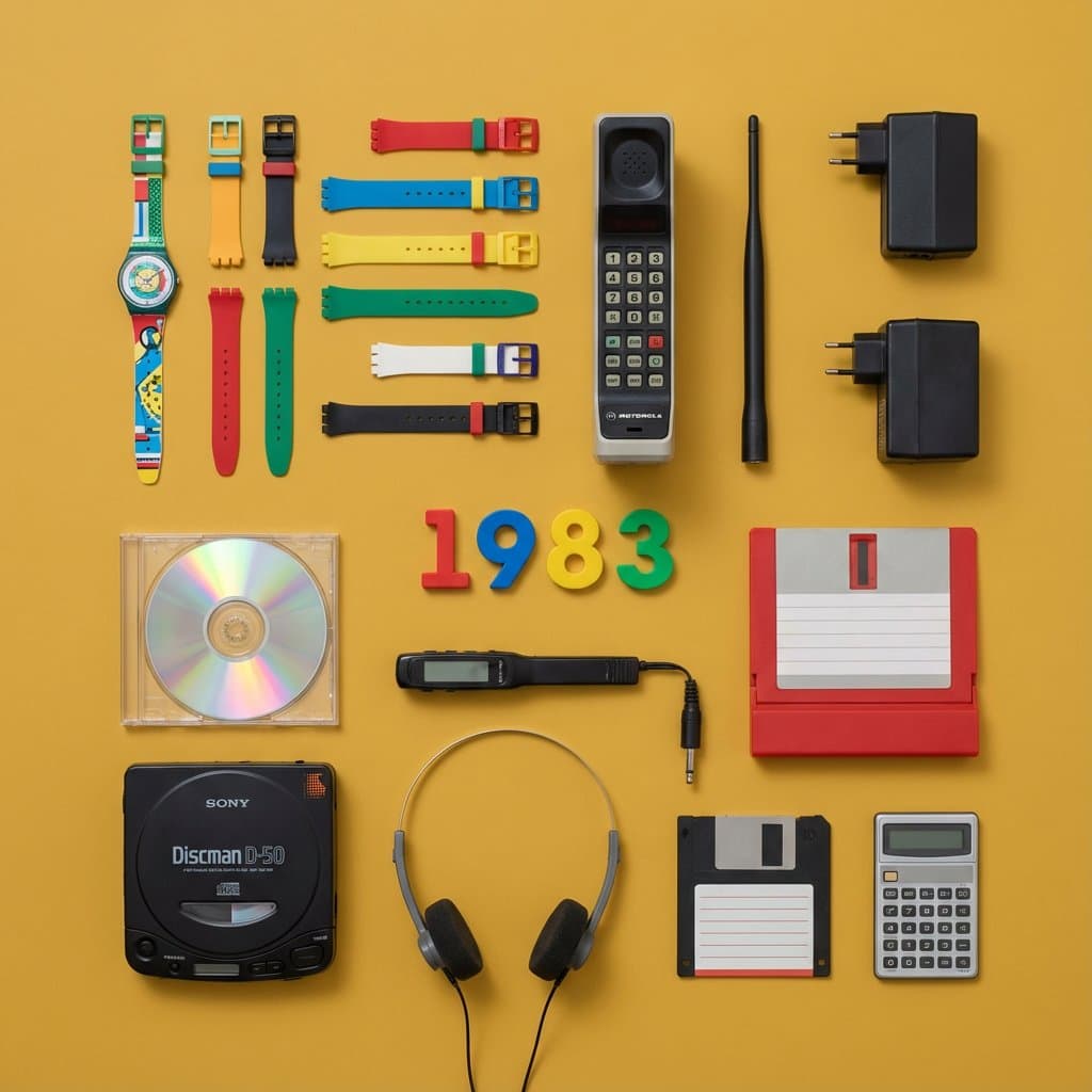 Visualisierung von Gadgets und Erfindungen aus einem bestimmten Jahr