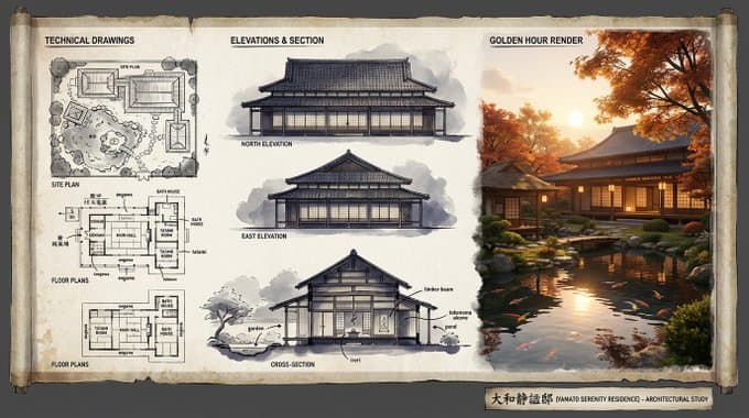 Planche de présentation réalisée pour une résidence par un illustrateur architectural