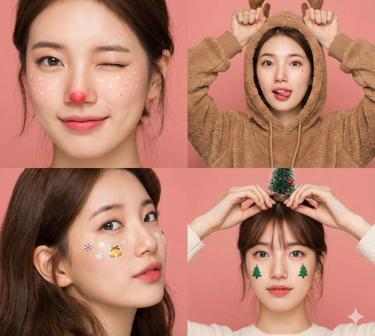 คริสต์มาสสเปเชียล - ความน่ารักเล็ก ๆ ของสาวคริสต์มาสในพื้นหลังสีพีช — Generated result