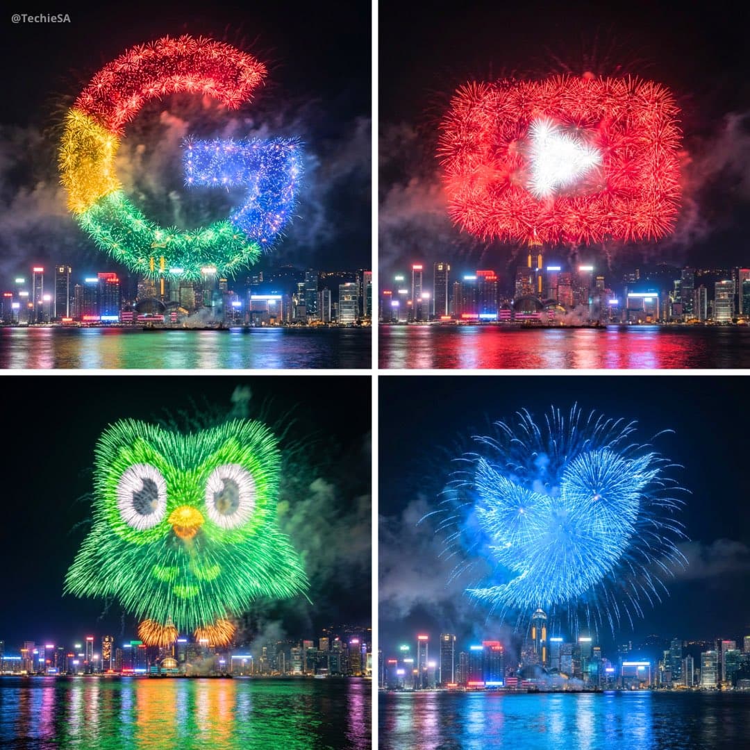 Spektakuläres Feuerwerk über einer Stadtlandschaft am Wasser