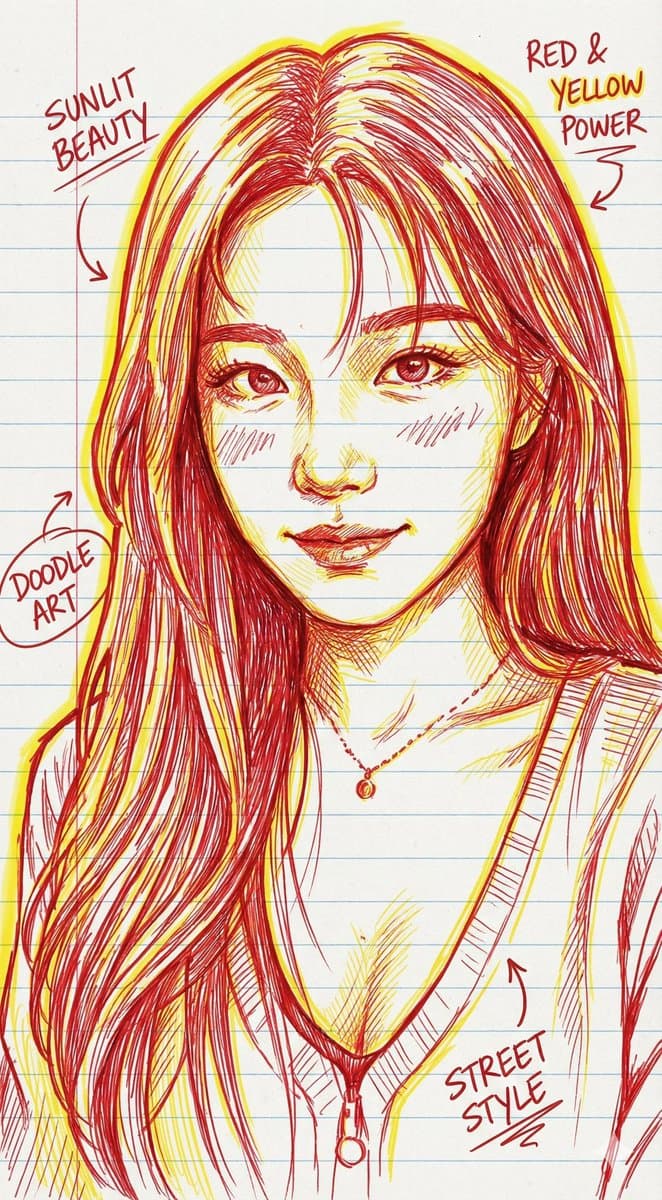 빨강과 노랑 손그림 초상화 일러스트 — Generated result