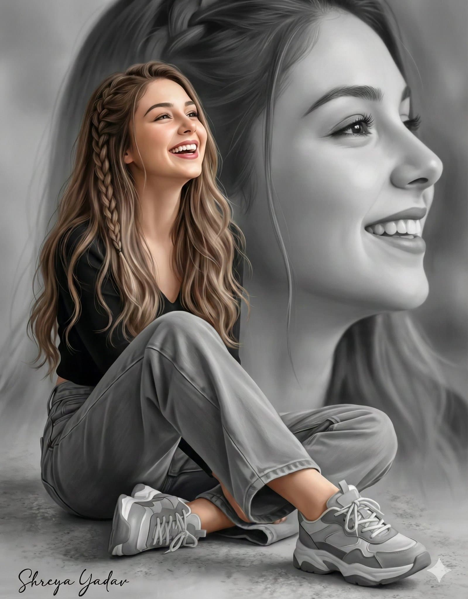 لقطة جانبية مقرّبة ناعمة ومموهة للوجه نفسه — Generated result