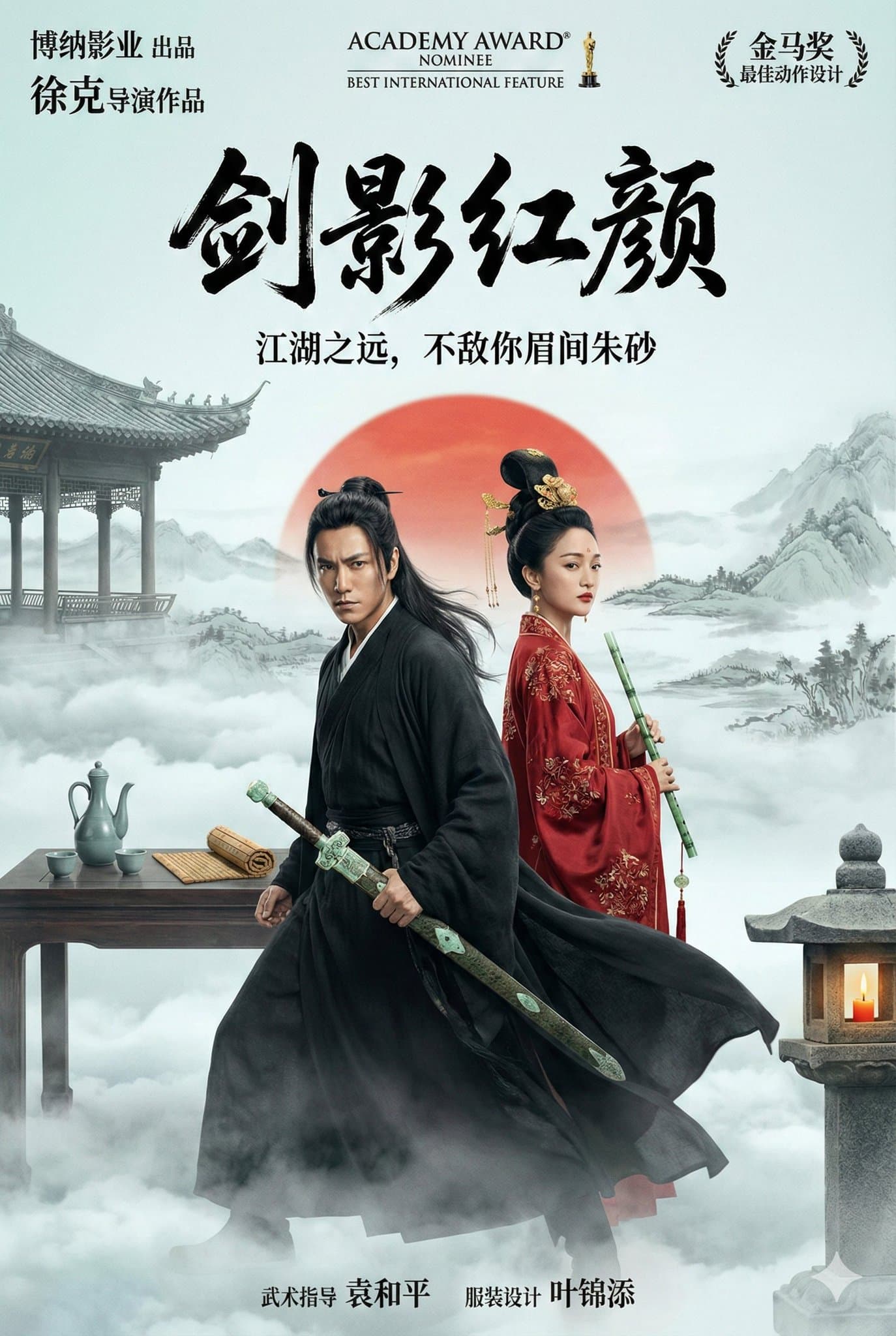 Östliches Wuxia-Epos-Poster - Schwertschatten, rote Schönheit