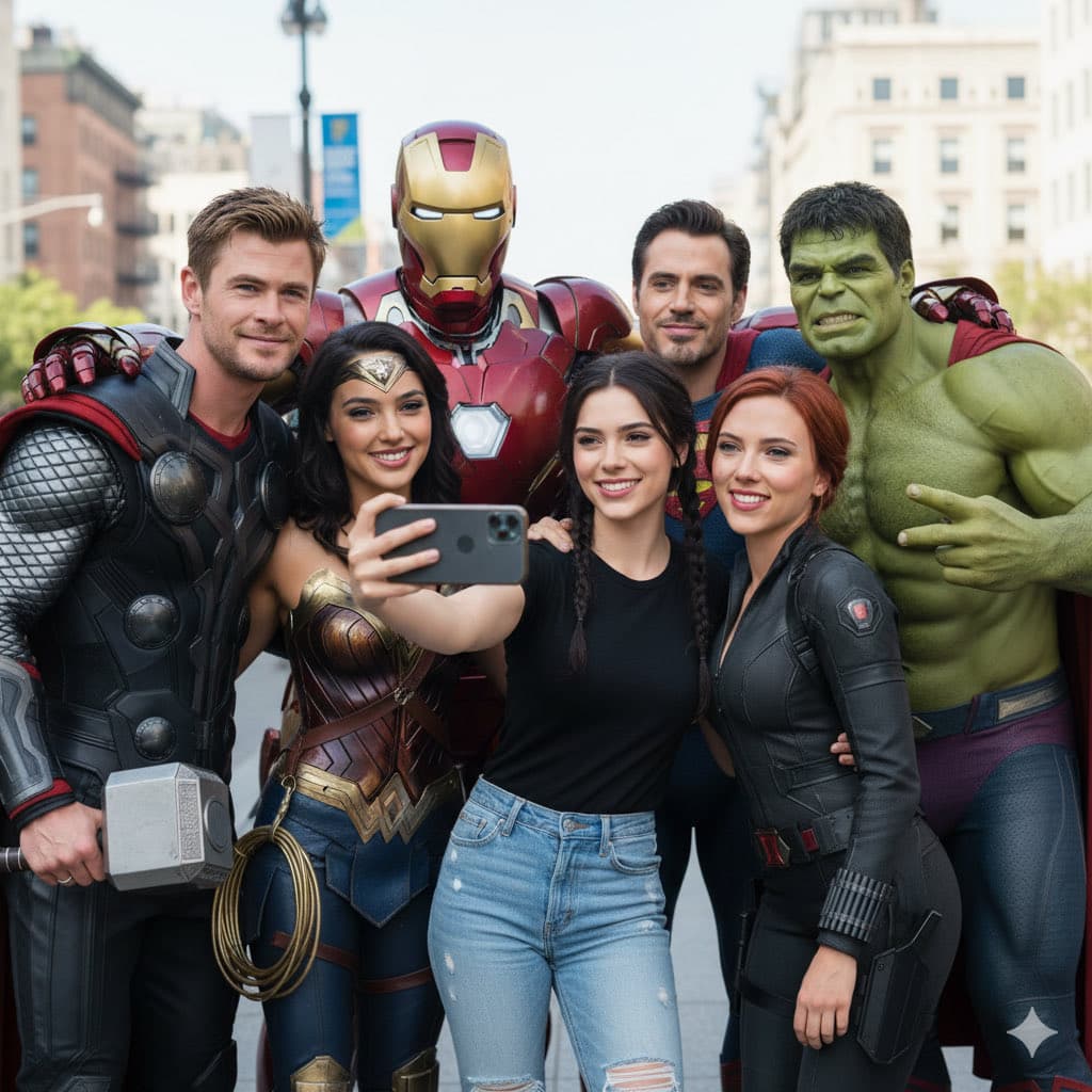Selfie mit Marvel-Charakteren