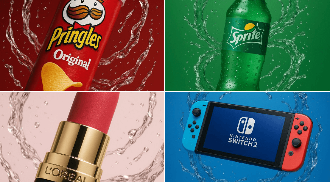 Markenprodukt umgeben von eleganten Wasserwirbeln