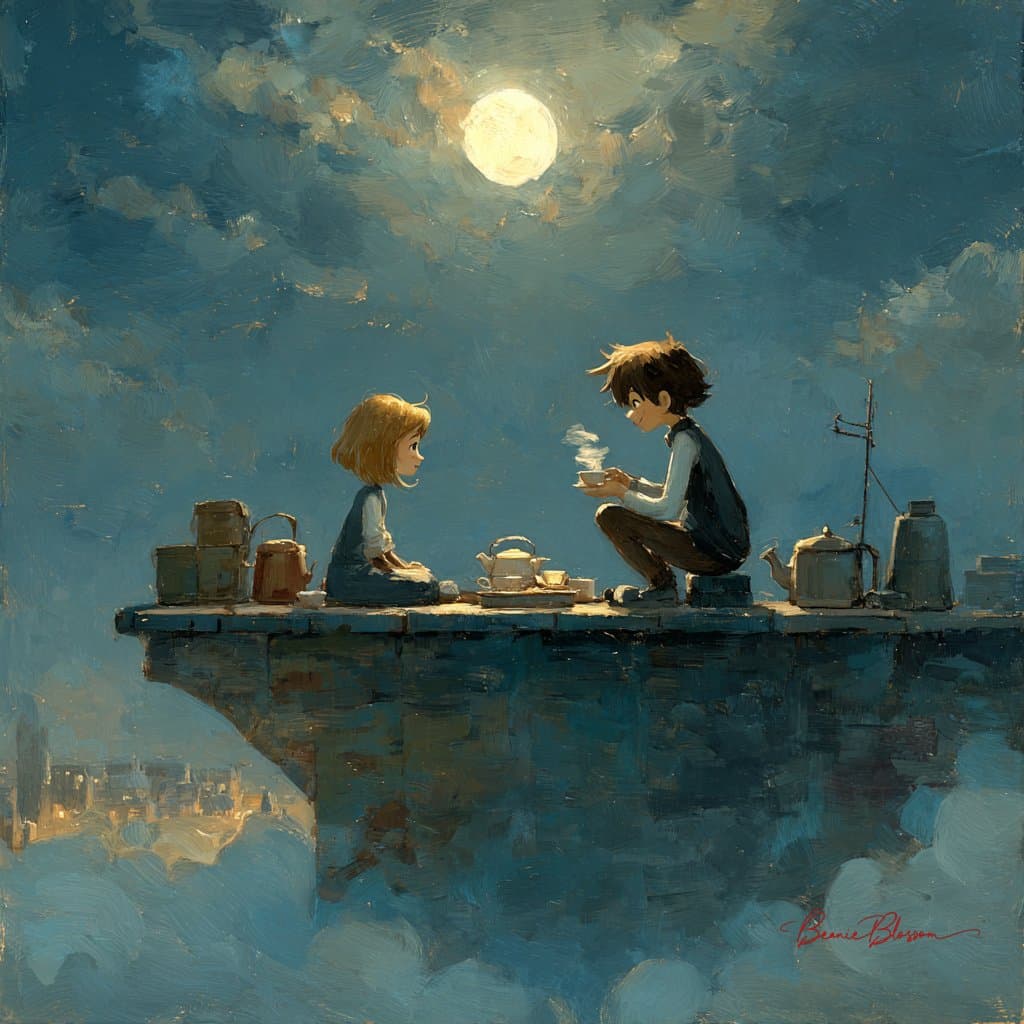 Moonlit Rooftop Tea Party — Generated result