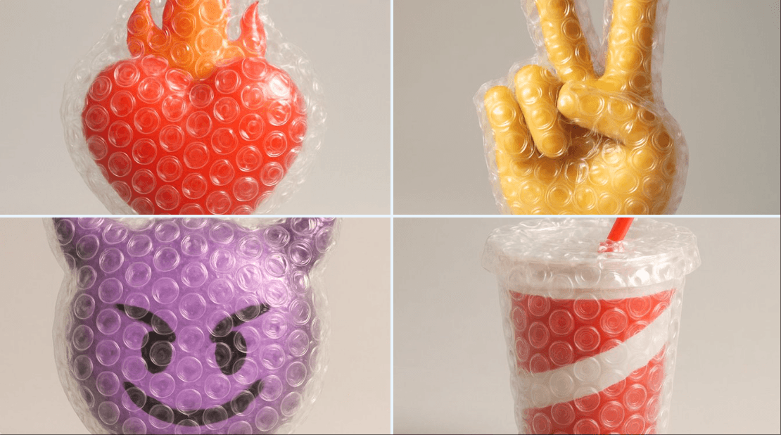 Emojis mit Luftpolsterfolie umwickeln