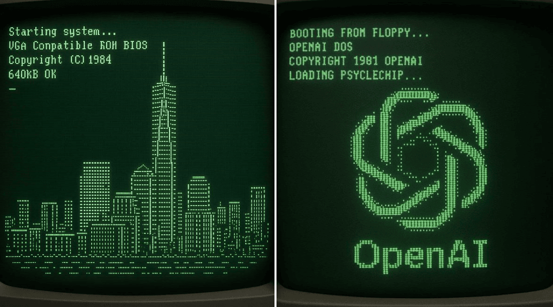 Retro-Computer-Startbildschirm als ASCII-Art gerendert — Generated result