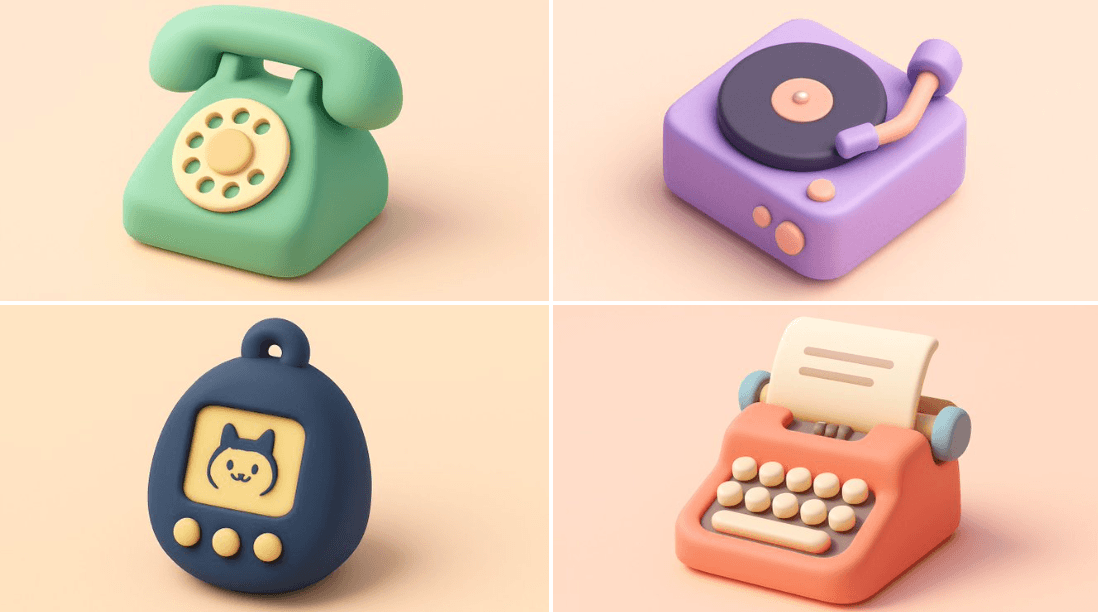 Niedliche Pastell-Ton-3D-Icons